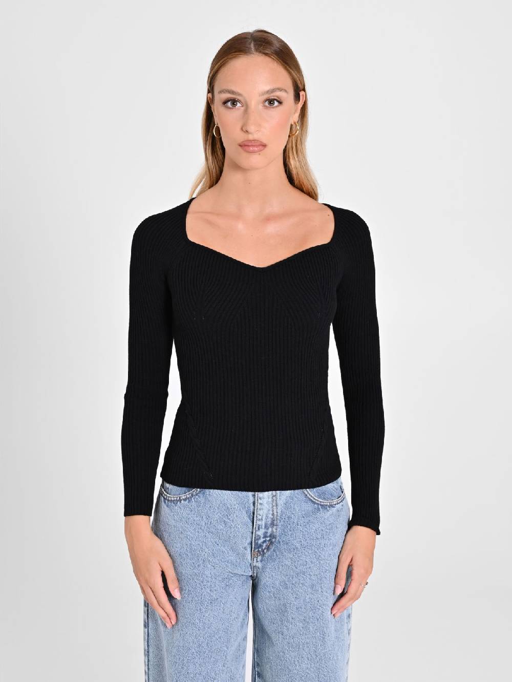 Rinascimento Maglia Nera Con Scollo A Cuore