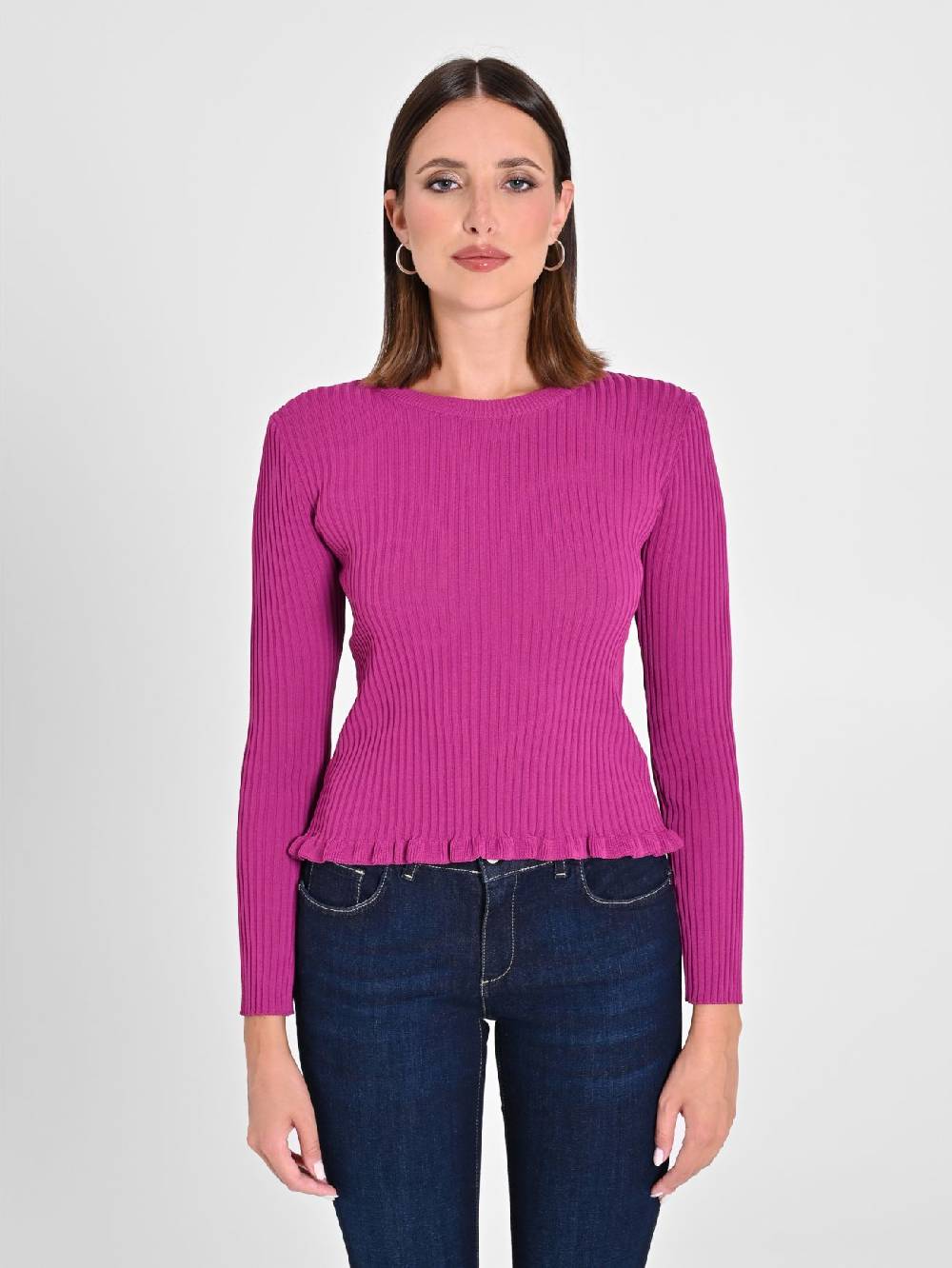 Rinascimento Maglioncino A Coste Viola Melanzana