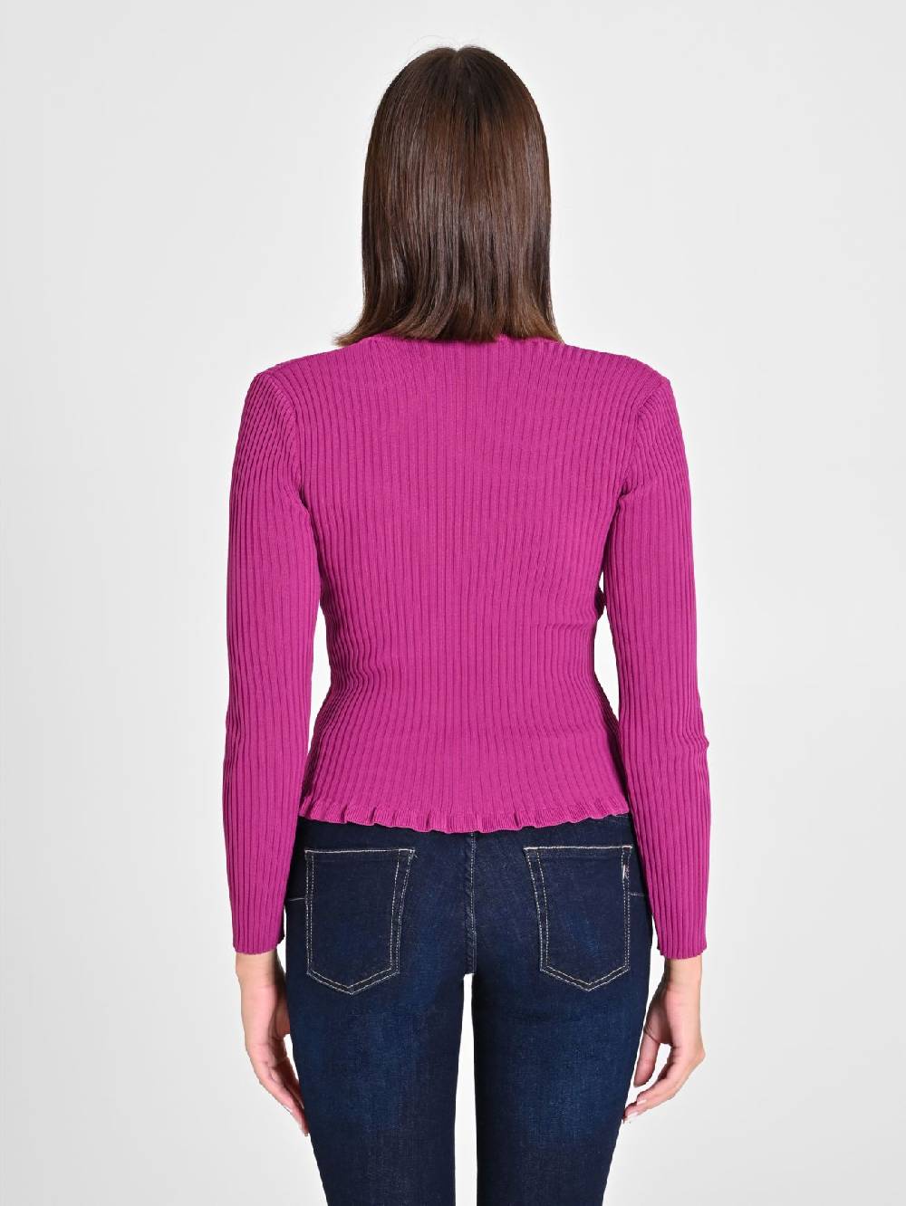 Rinascimento Maglioncino A Coste Viola Melanzana