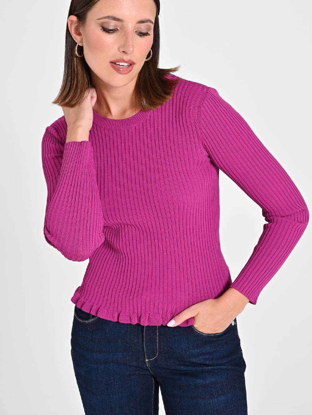 Rinascimento Maglioncino a Coste Viola Melanzana