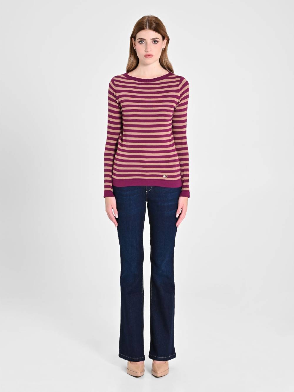 Rinascimento Maglioncino A Righe Beige & Bordeaux