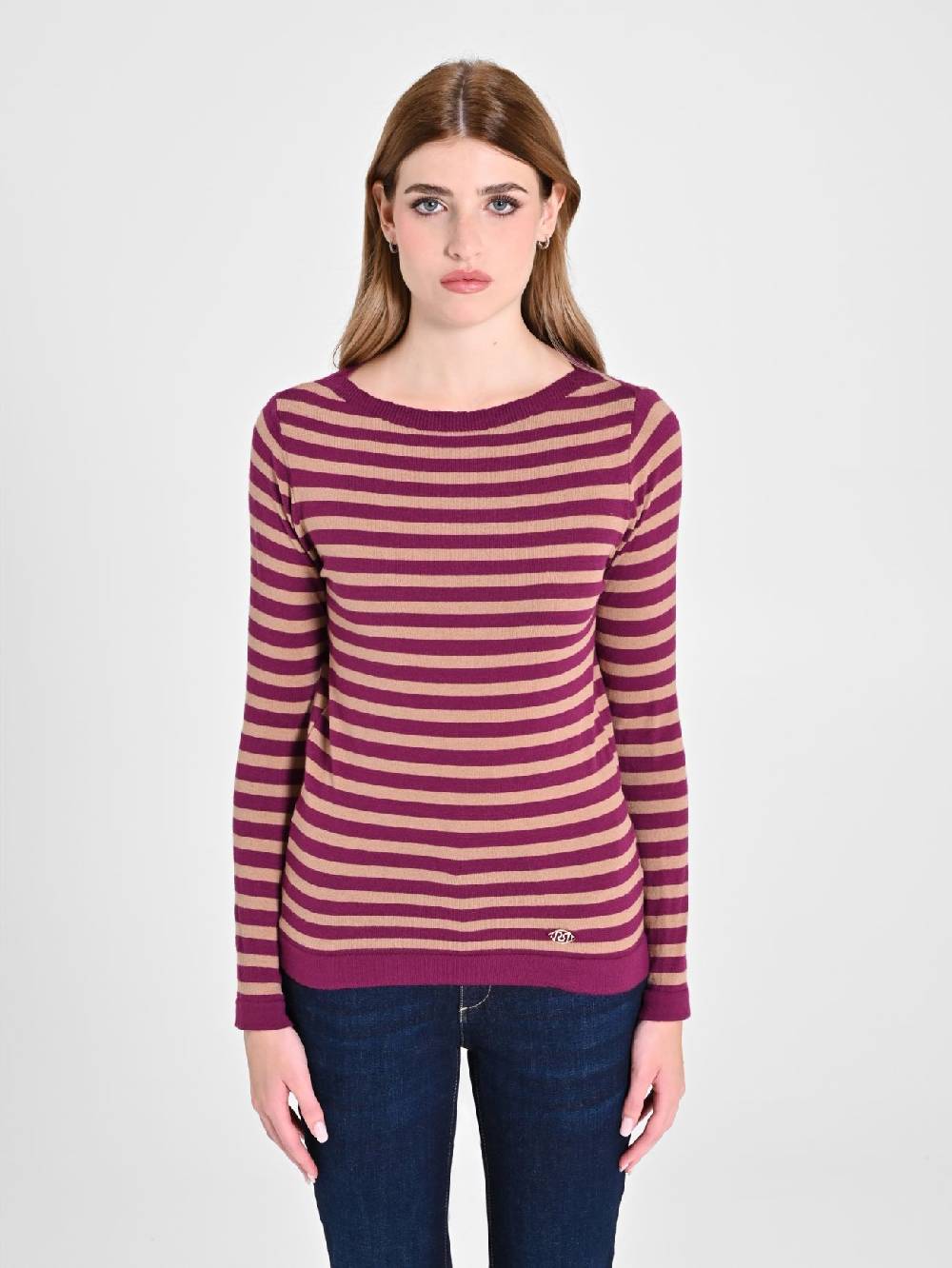 Rinascimento Maglioncino A Righe Beige & Bordeaux