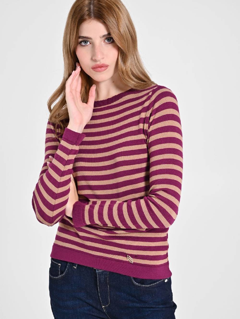 Rinascimento Maglioncino a Righe Beige & Bordeaux