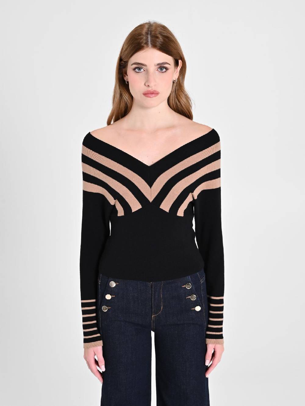 Rinascimento Maglioncino Nero A Righe Beige