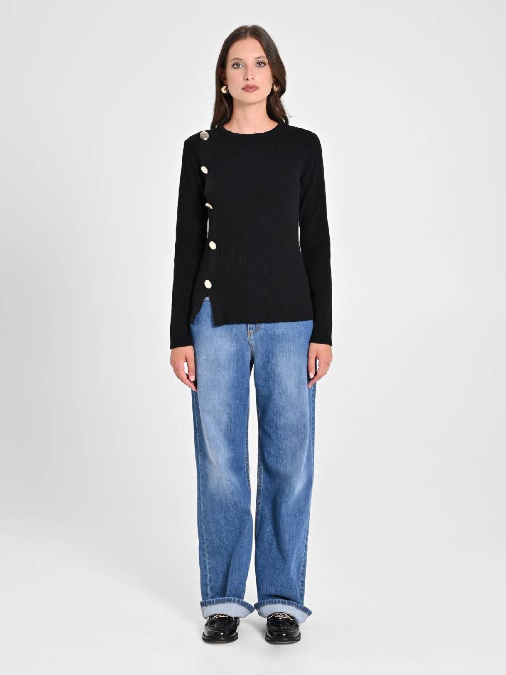 Rinascimento Maglioncino Nero Ecotec® Con Bottoni