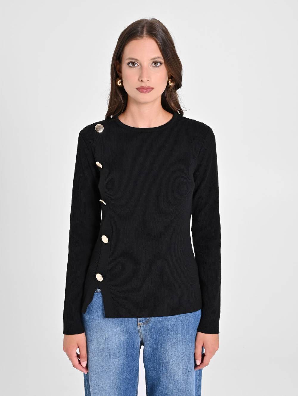 Rinascimento Maglioncino Nero Ecotec® Con Bottoni