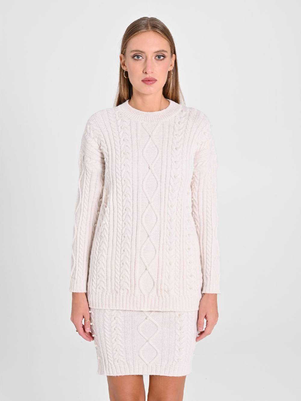 Rinascimento Maglione Bianco Con Perle