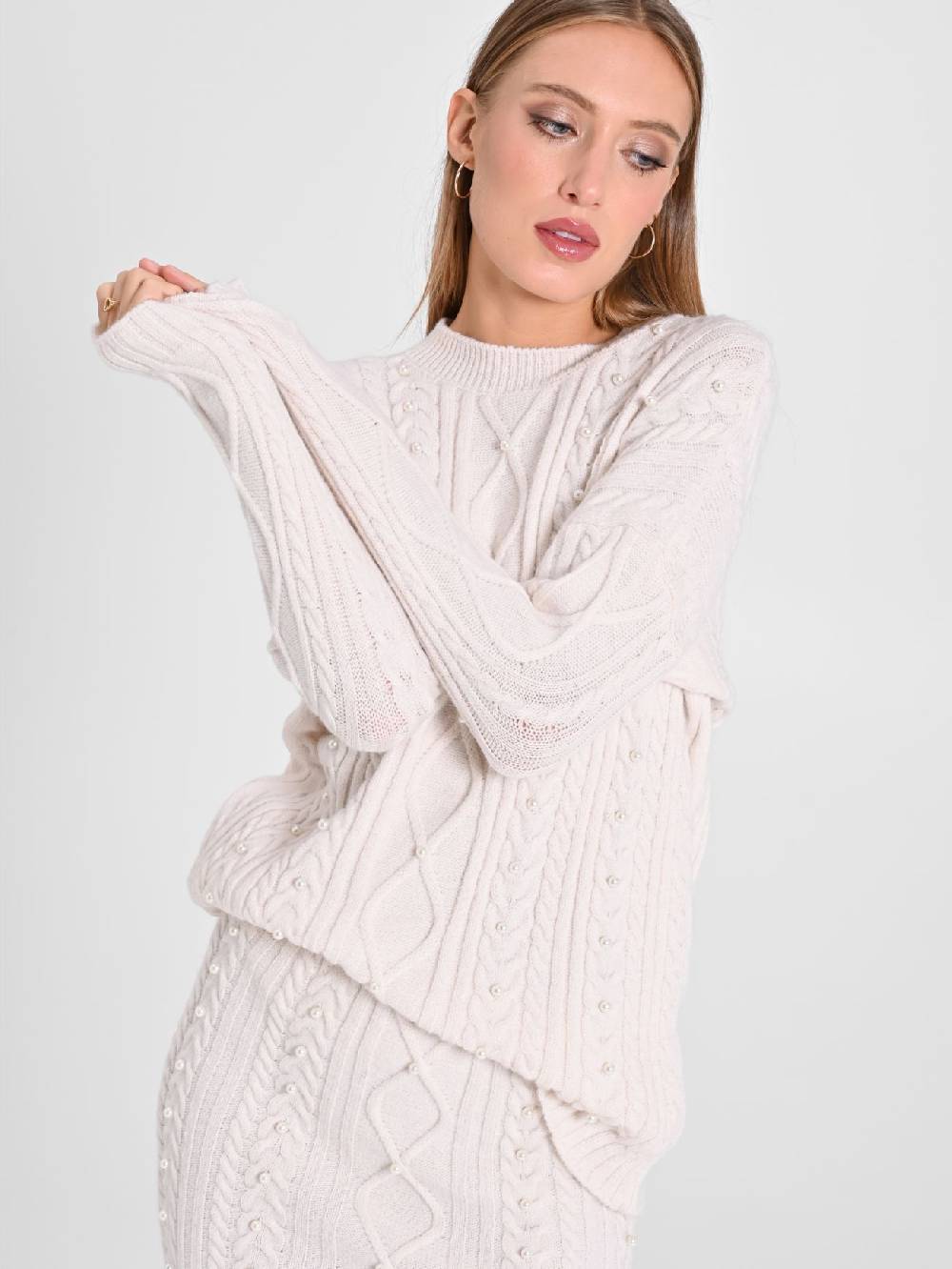 Rinascimento Maglione Bianco con Perle