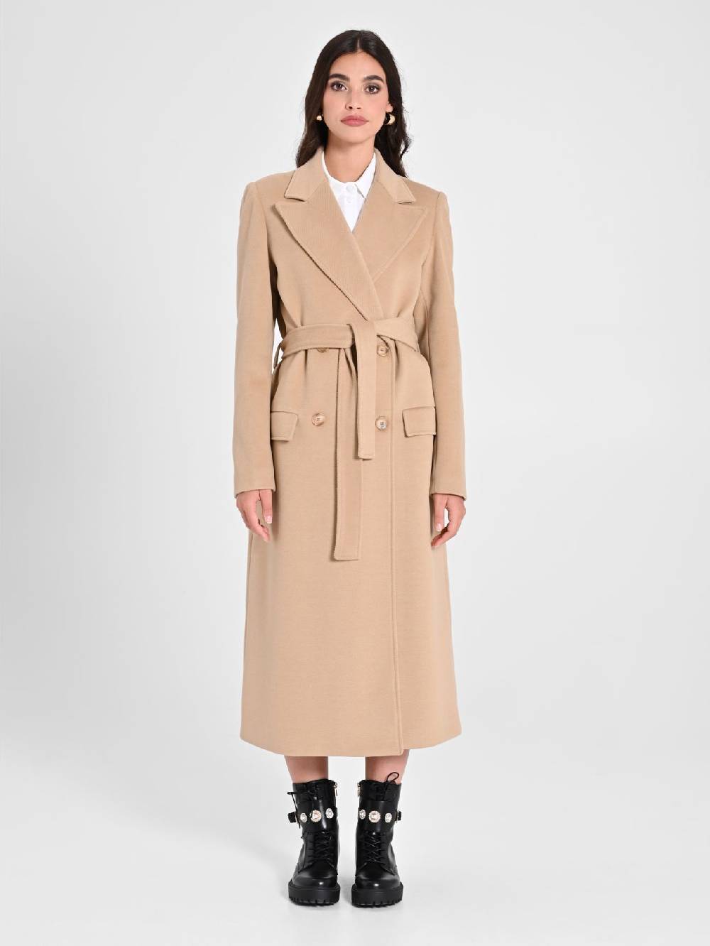 Rinascimento Maxi Cappotto Cammello Con Cintura
