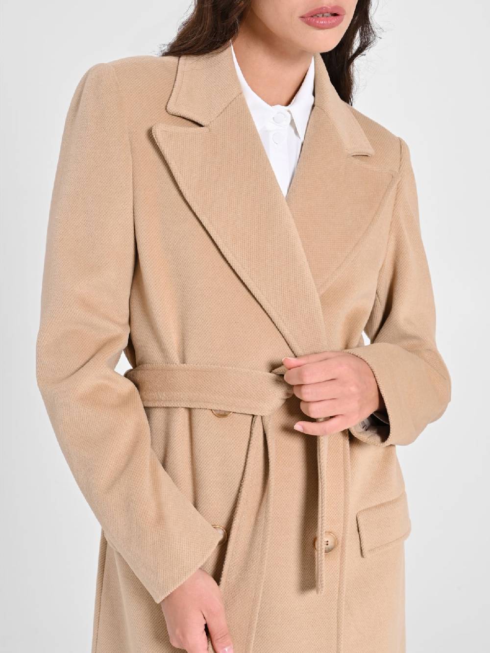 Rinascimento Maxi Cappotto Cammello Con Cintura