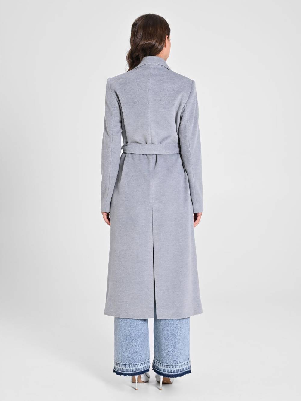 Rinascimento Maxi Cappotto Grigio Con Cintura