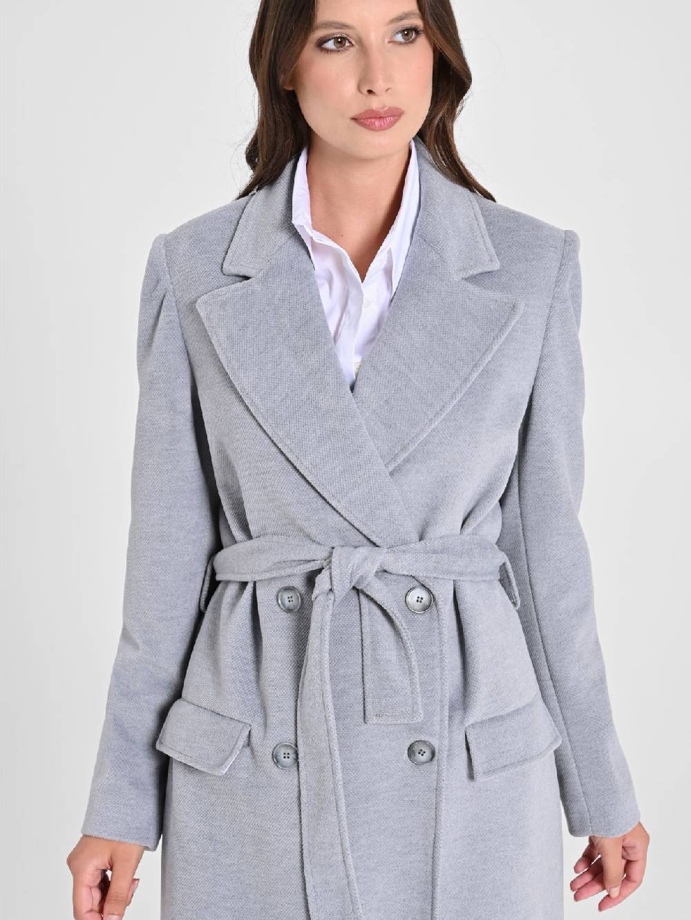 Rinascimento Maxi Cappotto Grigio Con Cintura