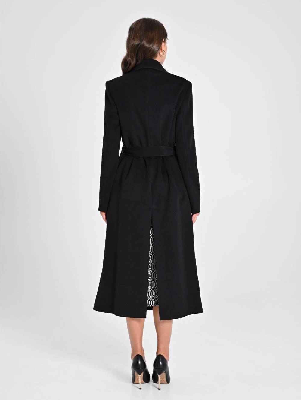 Rinascimento Maxi Cappotto Nero Con Cintura