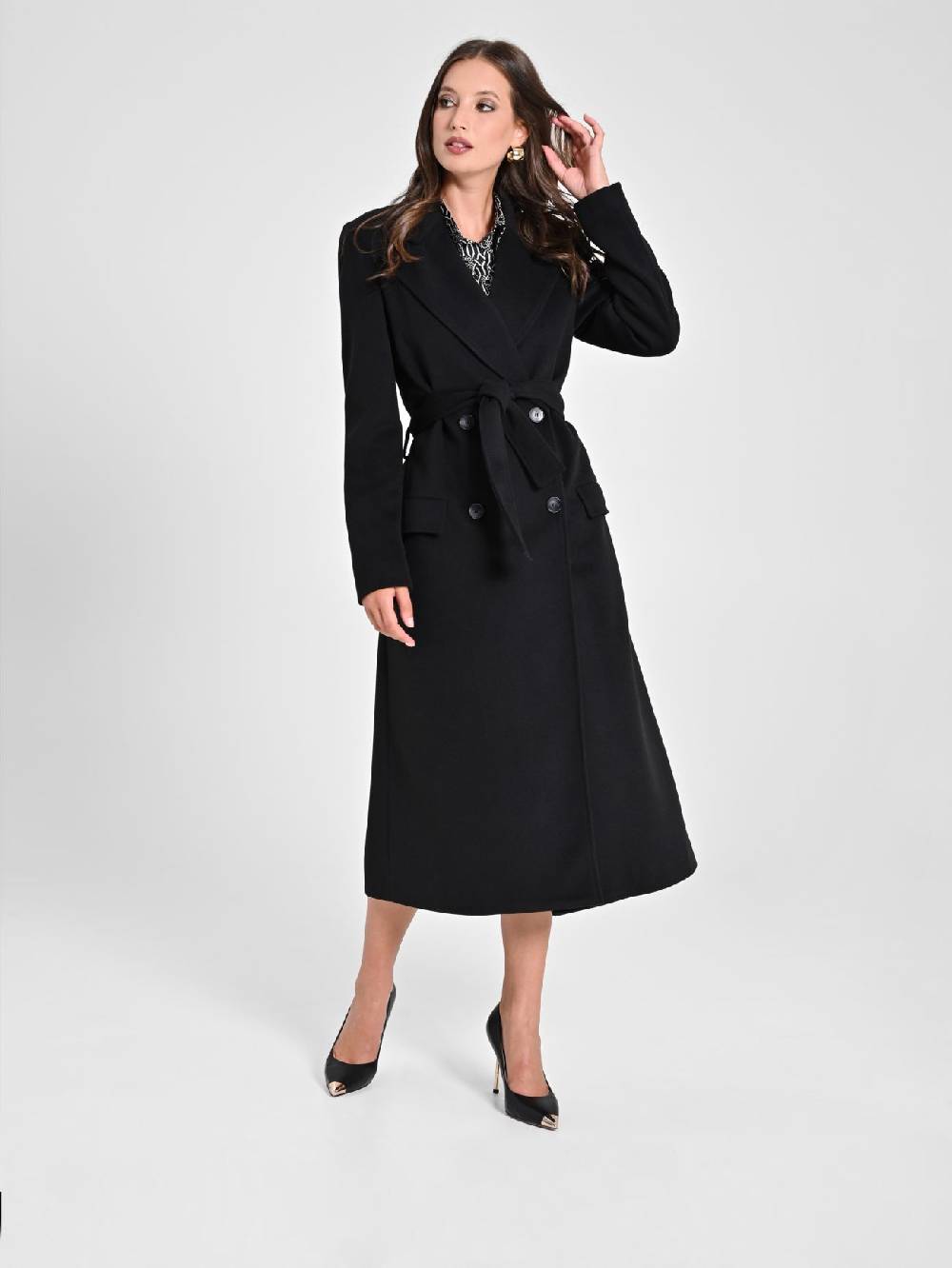 Rinascimento Maxi Cappotto Nero con Cintura