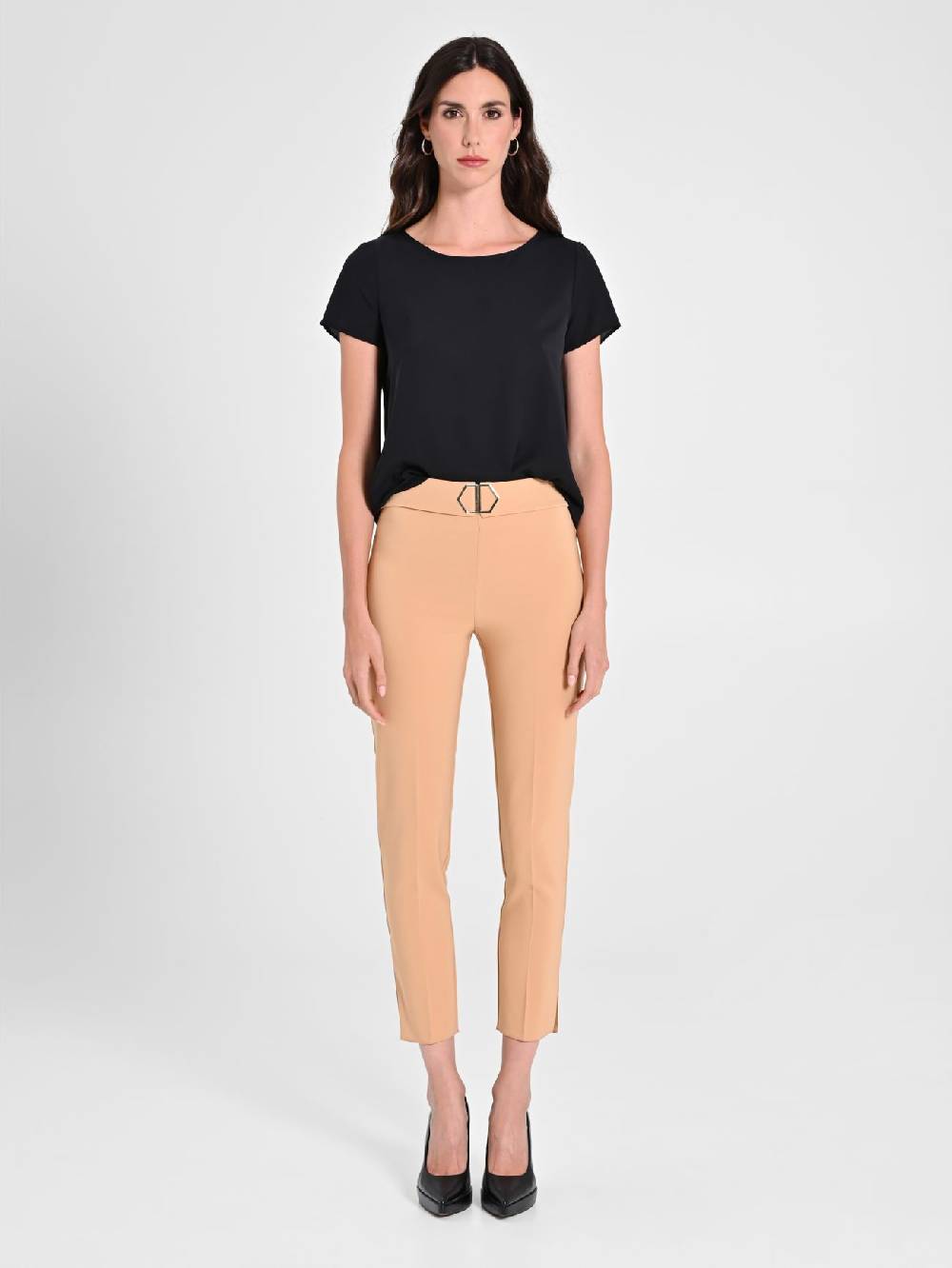 Rinascimento Pantaloni Cammello Fibbia Geometrica