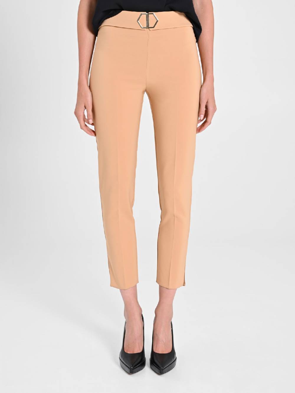 Rinascimento Pantaloni Cammello Fibbia Geometrica