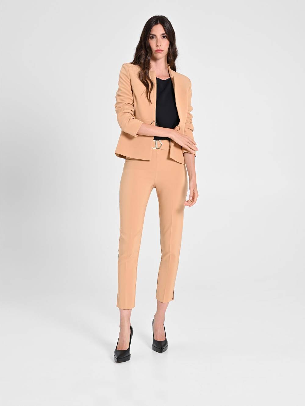 Rinascimento Pantaloni Cammello Fibbia Geometrica