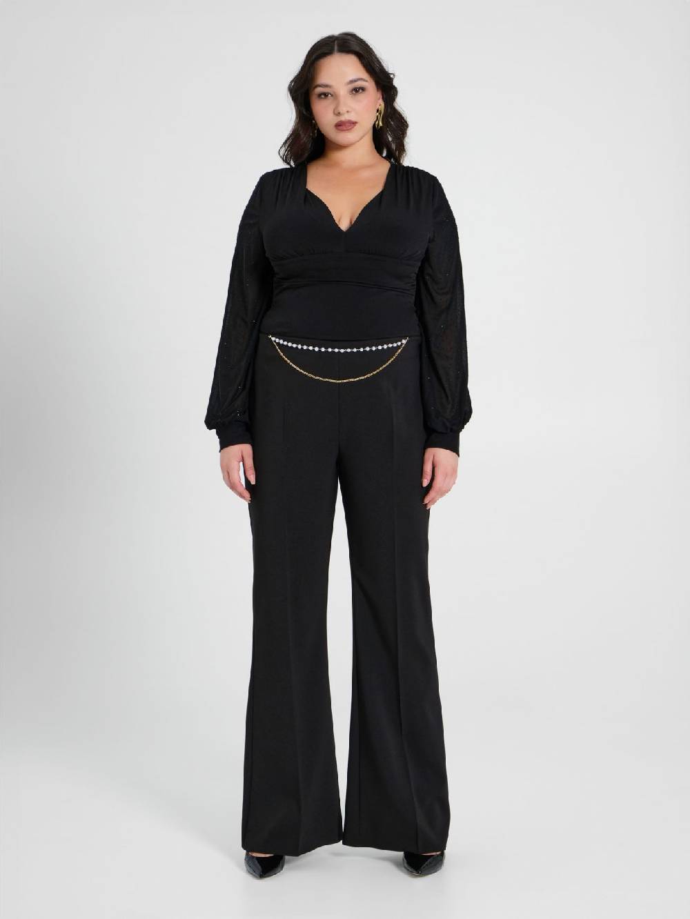 Rinascimento Pantaloni Flared Curvy Con Perle