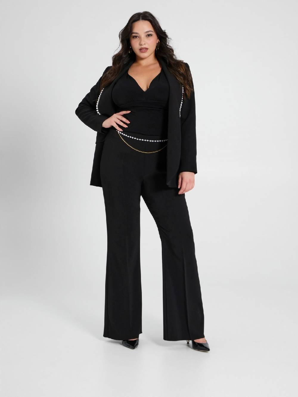 Rinascimento Pantaloni Flared Curvy con Perle