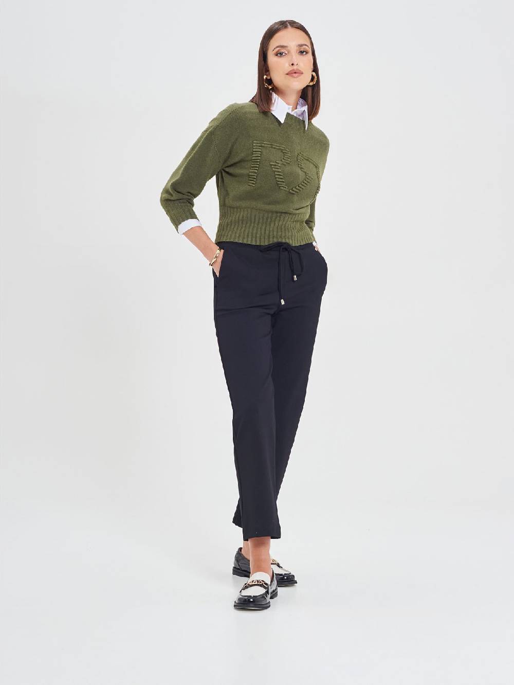 Rinascimento Pantaloni in Punto Milano Nero