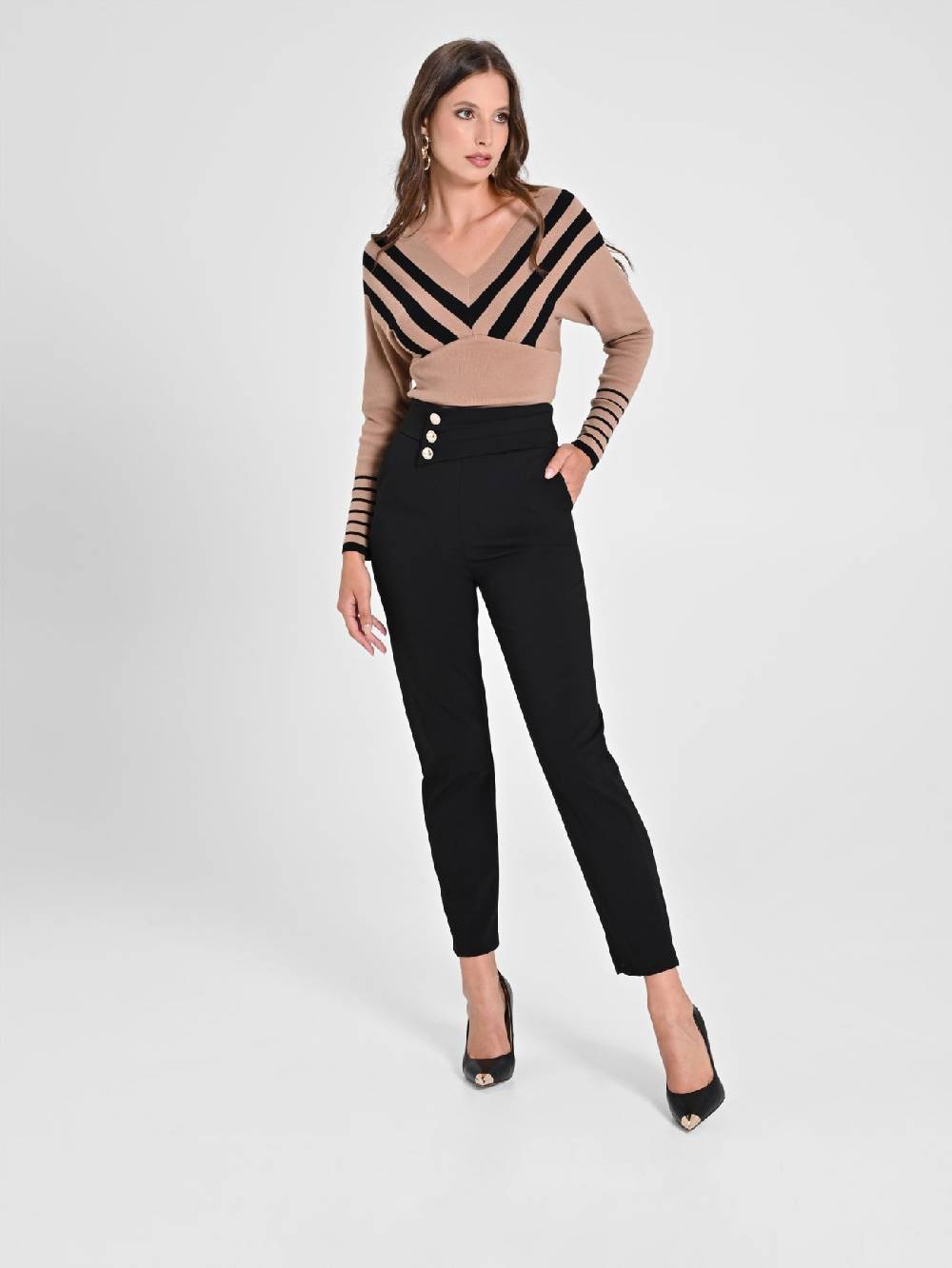 Rinascimento Pantaloni Neri con Bottoni