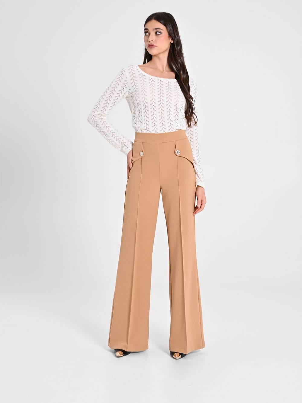 Rinascimento Pantaloni Palazzo con Bottoni Dorati