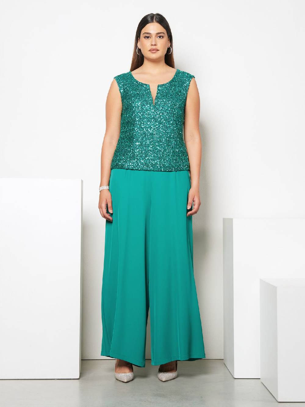 Rinascimento Pantaloni Palazzo Curvy Verde Giada