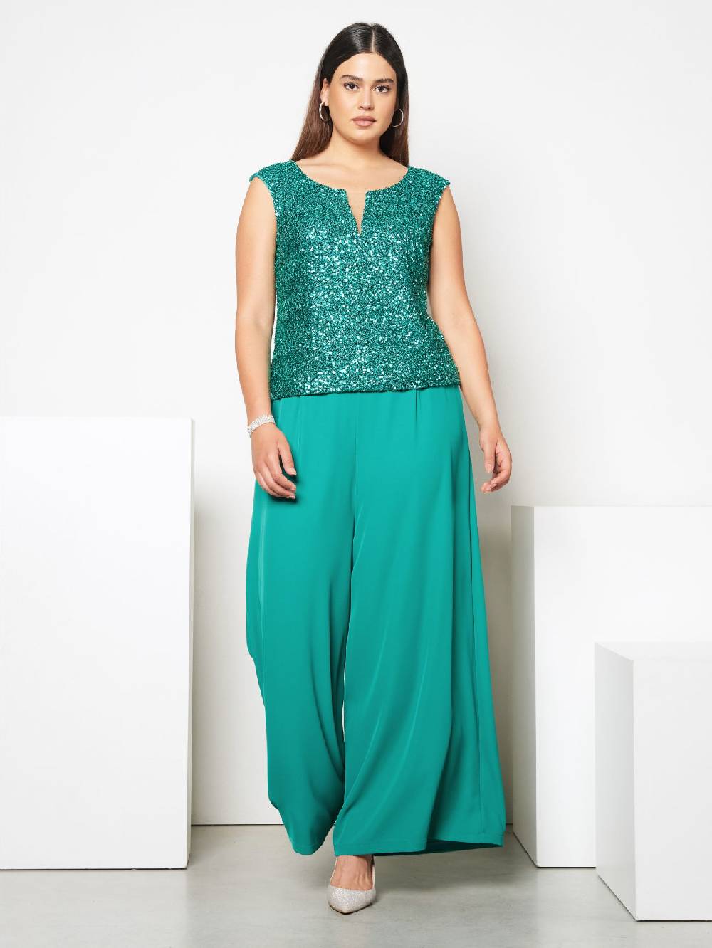 Rinascimento Pantaloni Palazzo Curvy Verde Giada