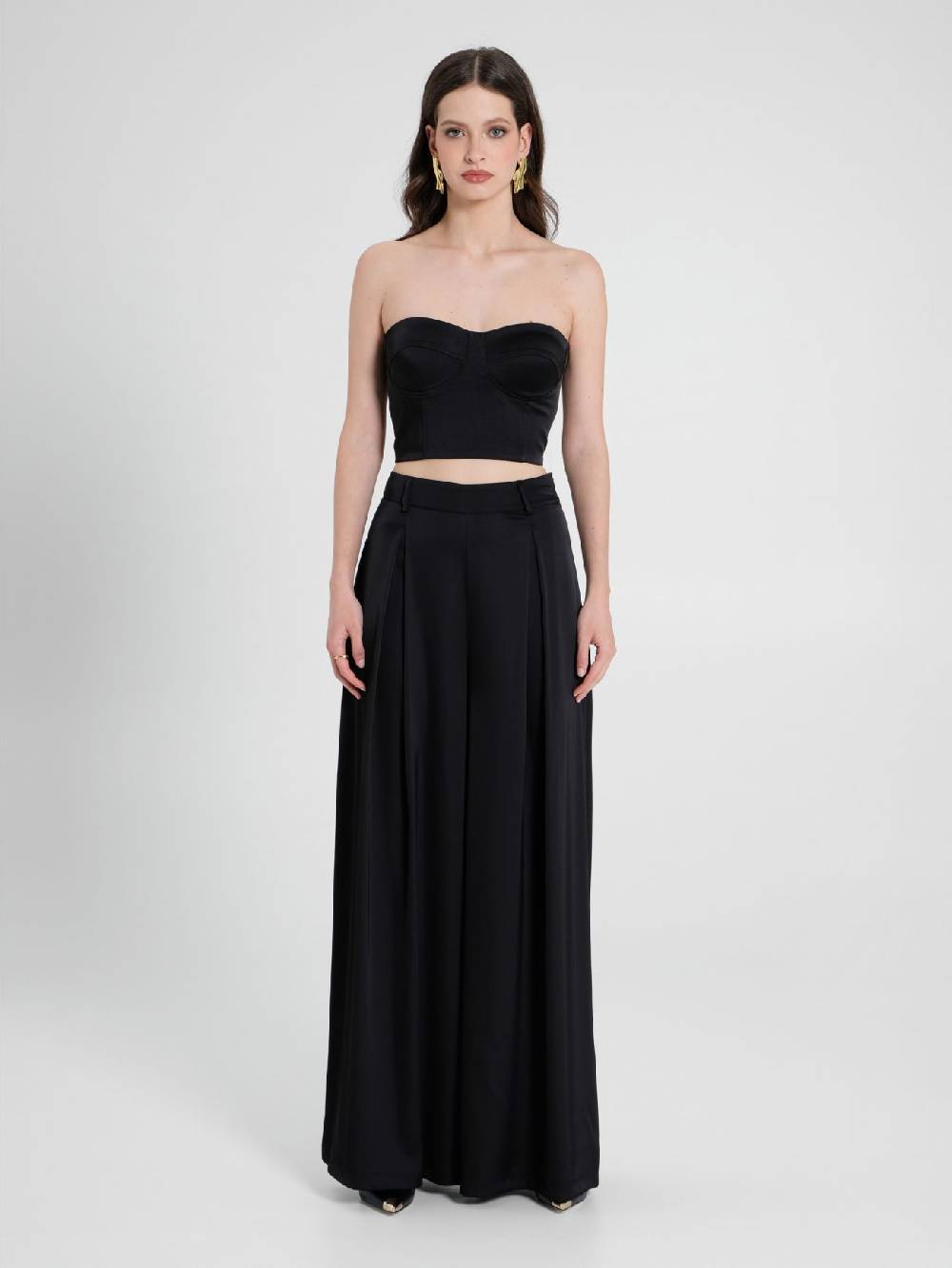 Rinascimento Pantaloni Palazzo In Satin Nero