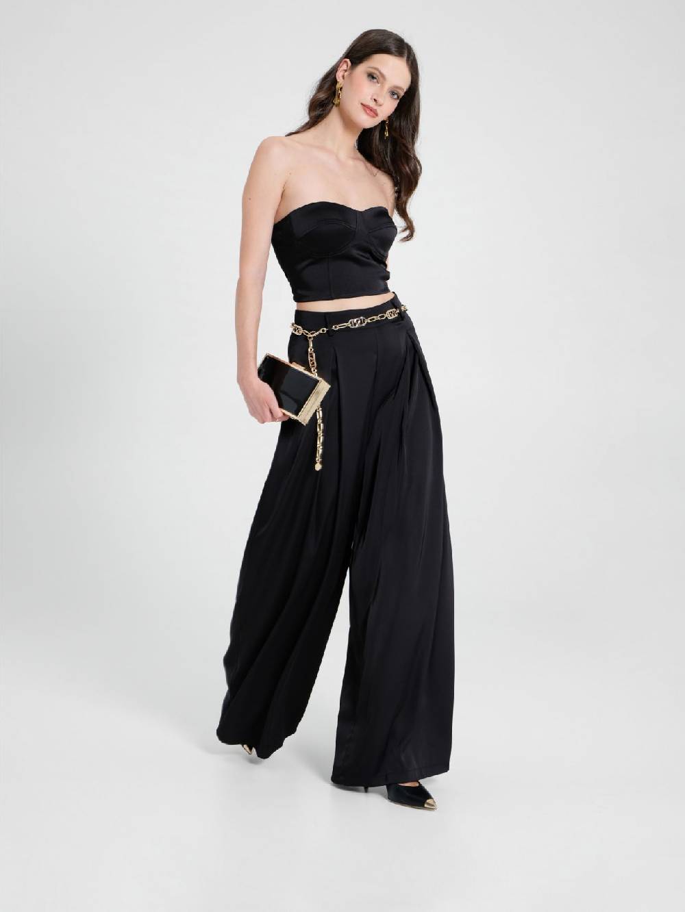 Rinascimento Pantaloni Palazzo in Satin Nero