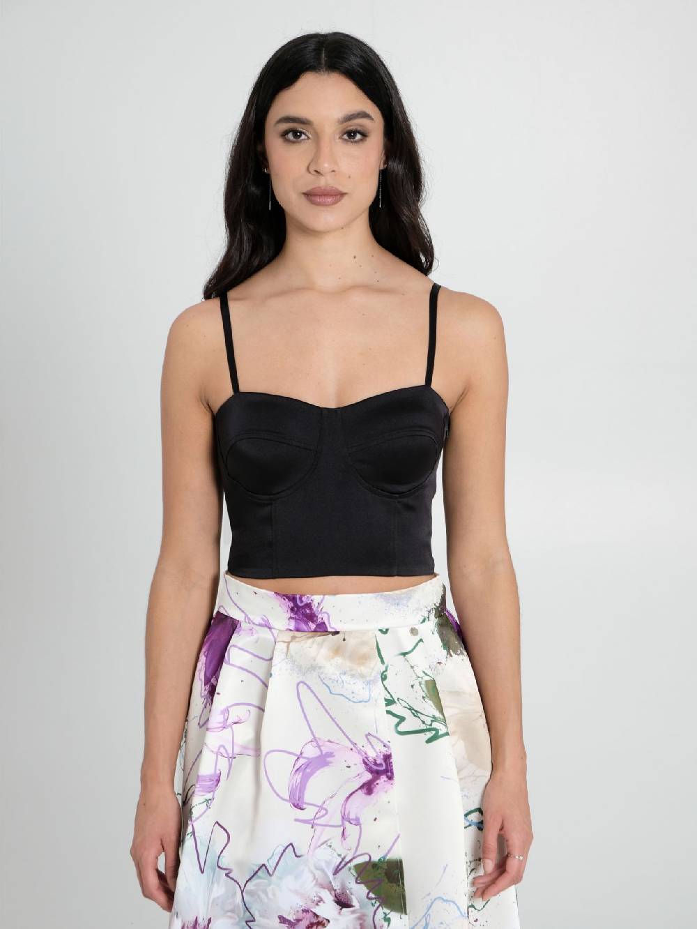 Rinascimento Top Bustier In Raso Strutturato Nero