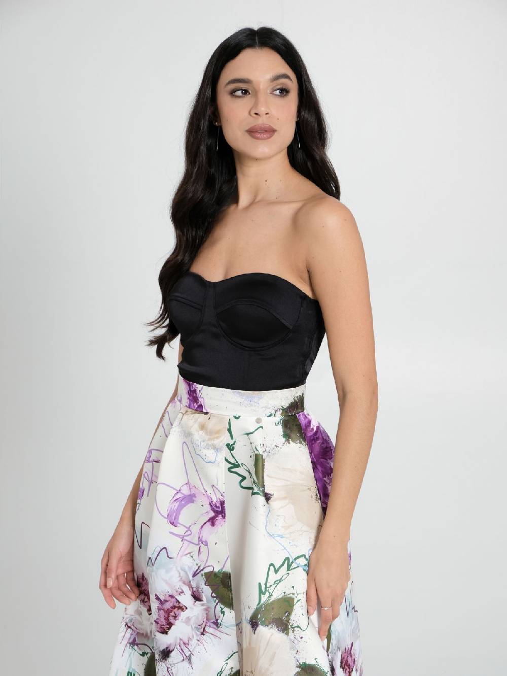 Rinascimento Top Bustier in Raso Strutturato Nero