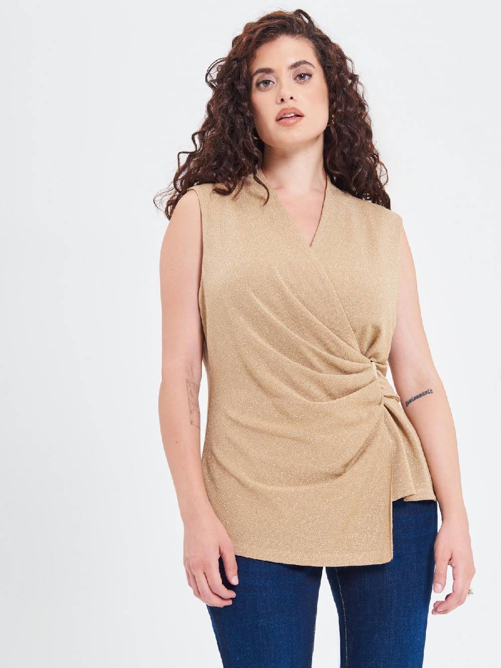 Rinascimento Top Curvy in Lurex Oro