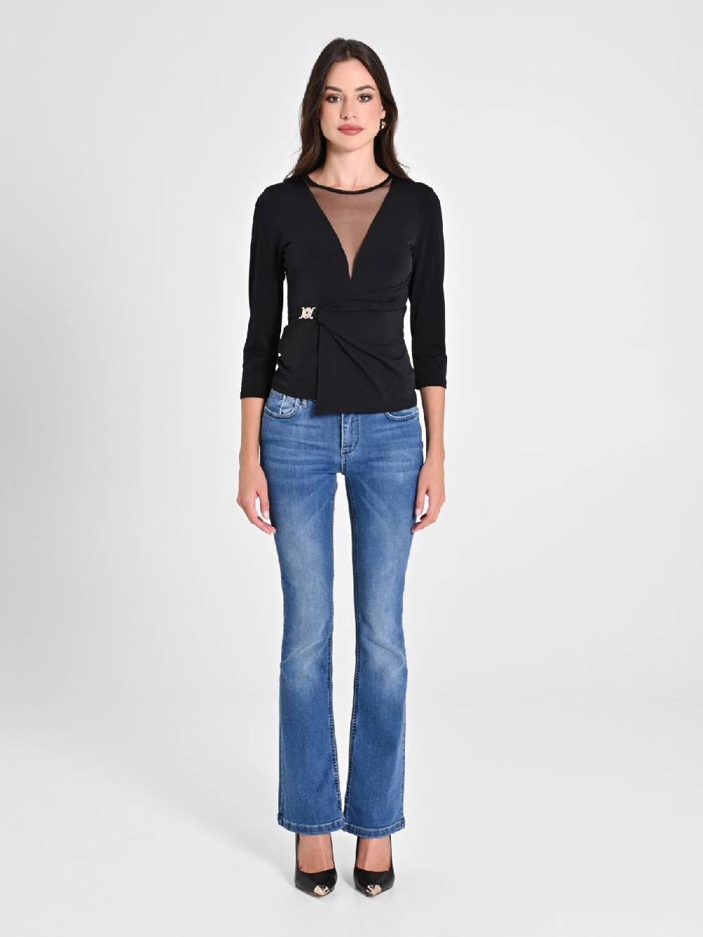 Rinascimento Top In Maglina Con Logo Nero