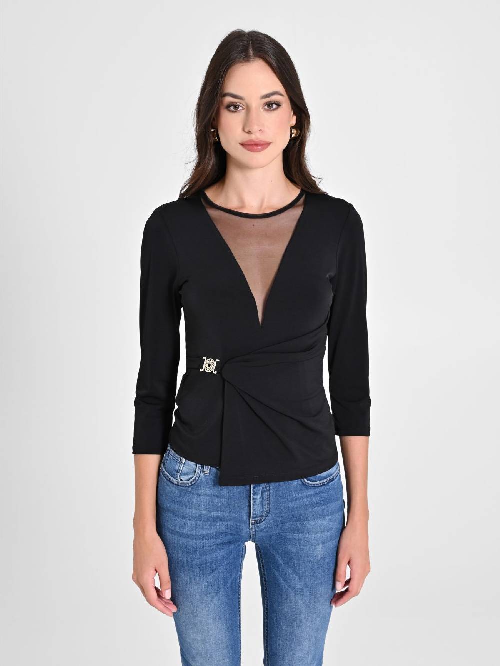 Rinascimento Top In Maglina Con Logo Nero