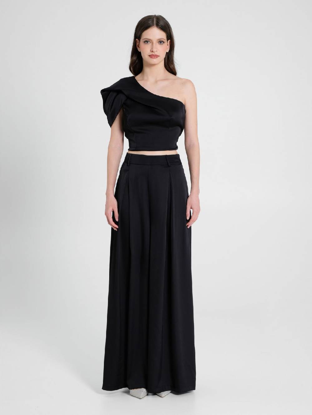 Rinascimento Top Monospalla In Satin Nero