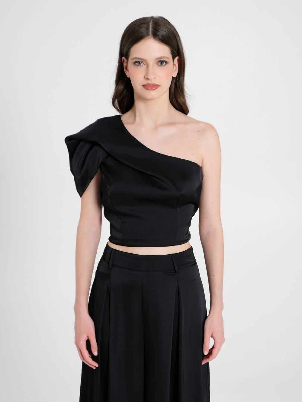 Rinascimento Top Monospalla In Satin Nero