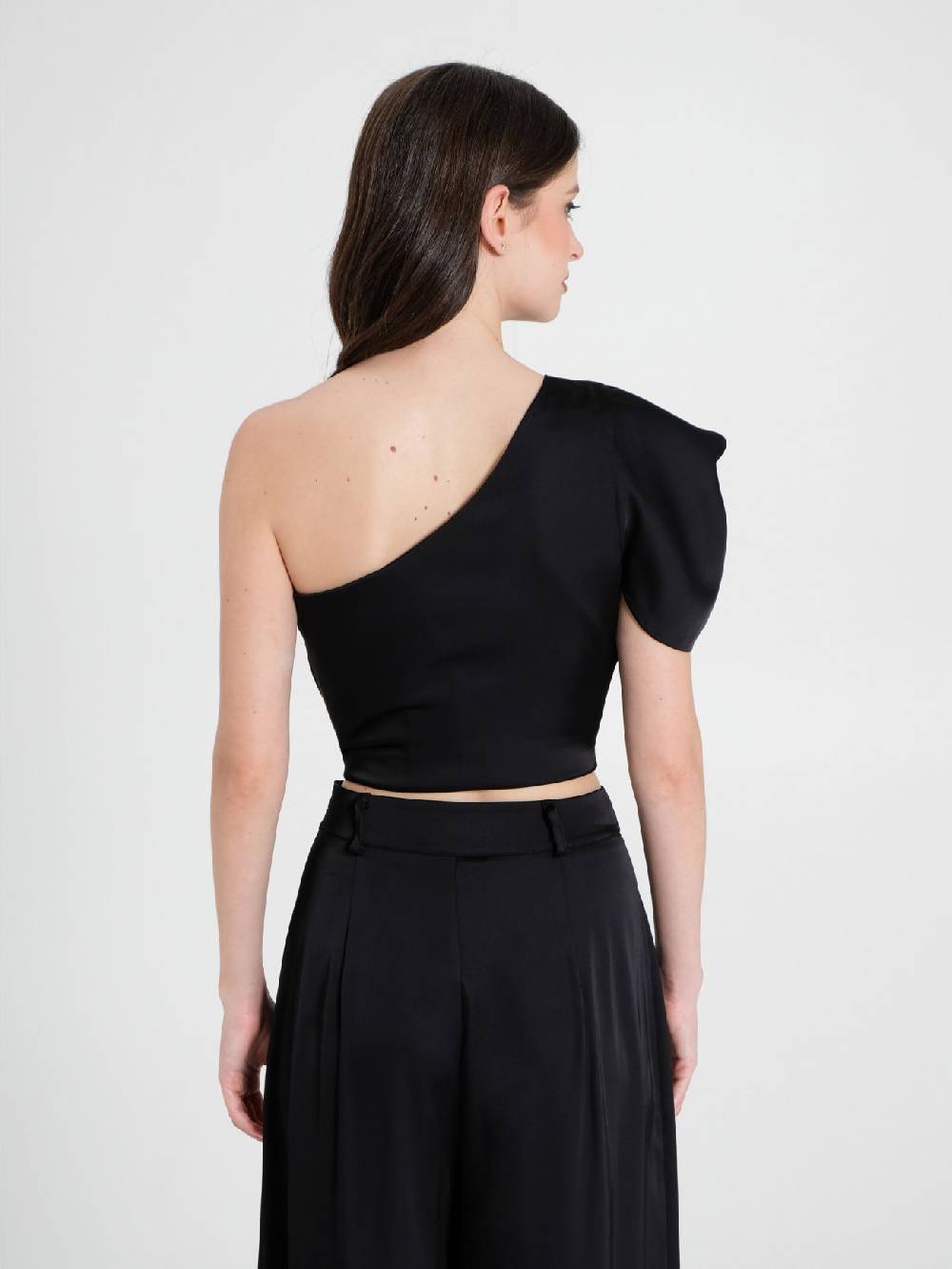 Rinascimento Top Monospalla In Satin Nero