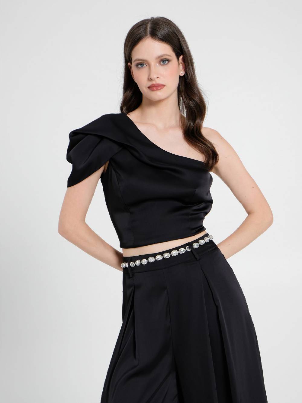 Rinascimento Top Monospalla in Satin Nero