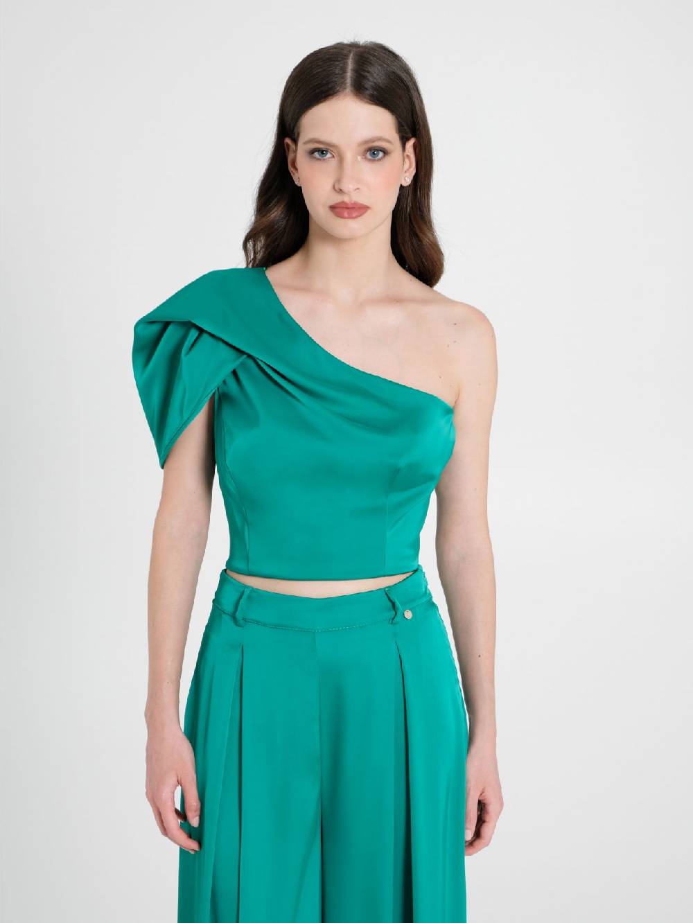 Rinascimento Top Monospalla In Satin Verde