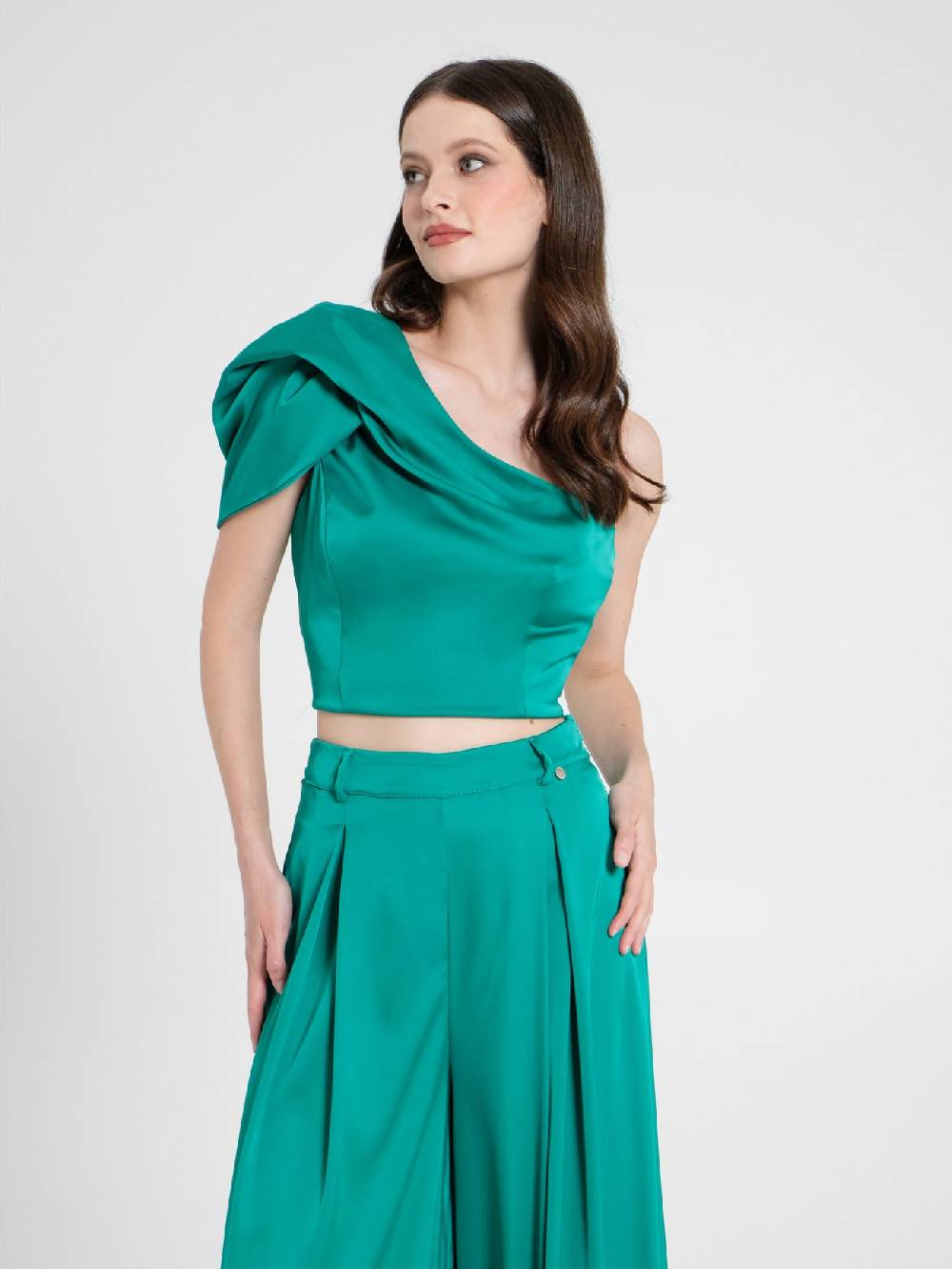 Rinascimento Top Monospalla in Satin Verde