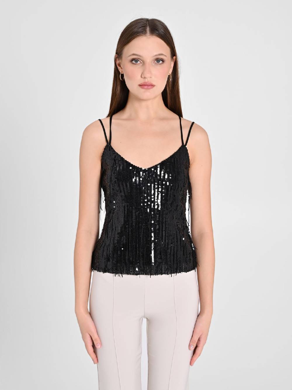 Rinascimento Top Paillettes Frange