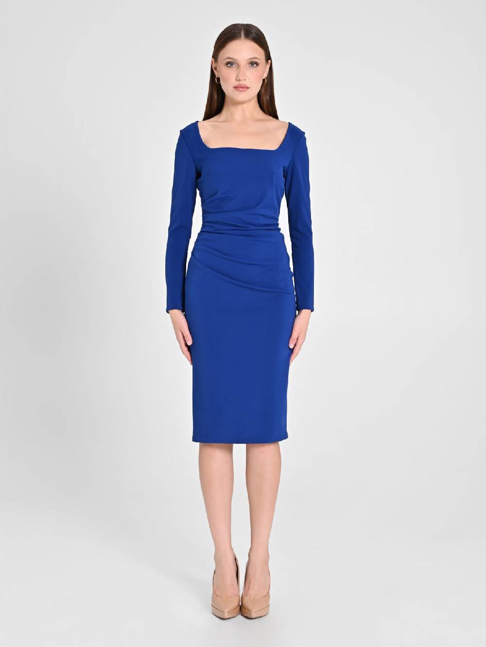 Rinascimento Tubino Blu Con Scollo Squadrato