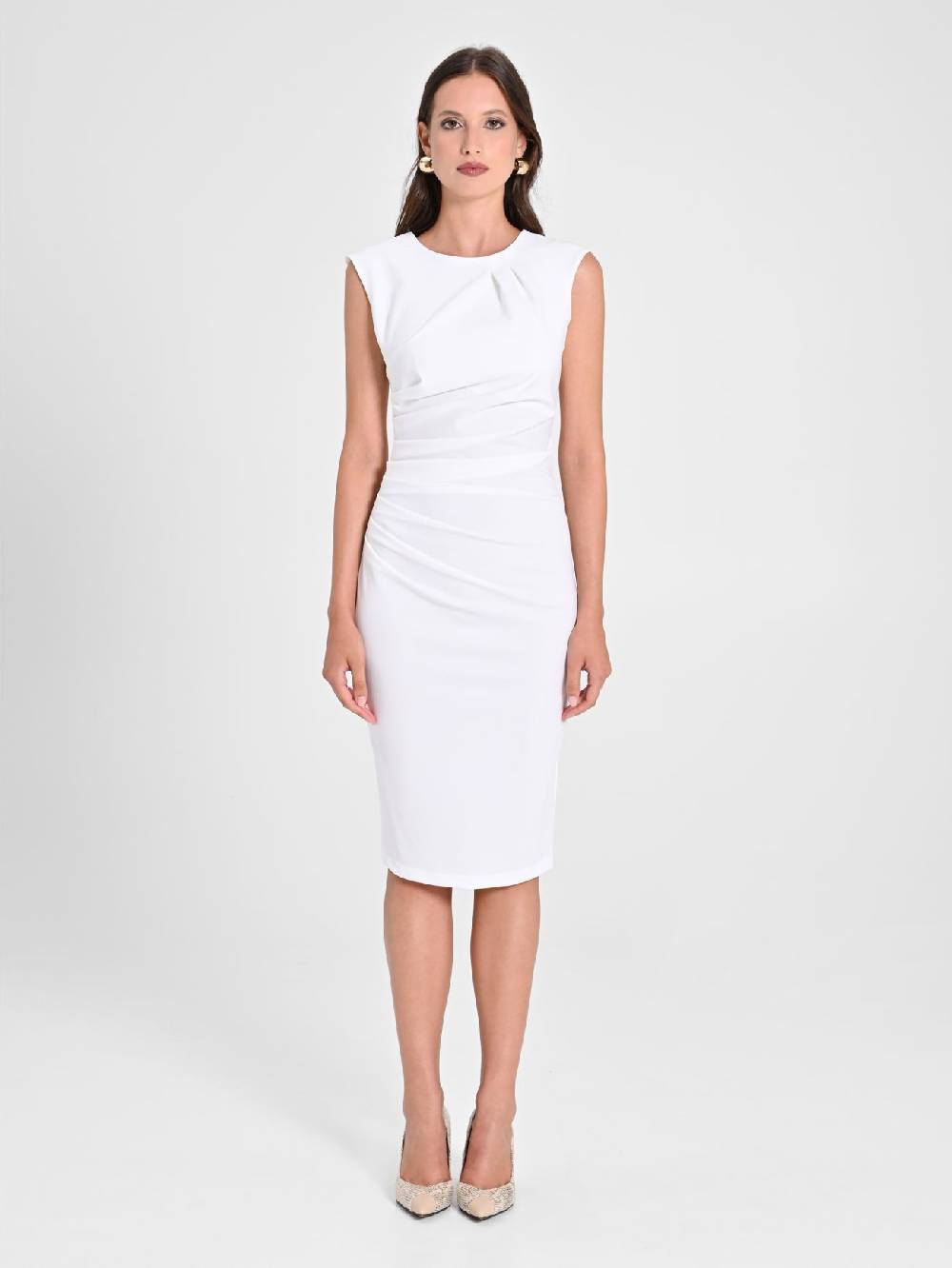 Rinascimento Tubino Drappeggiato Bianco