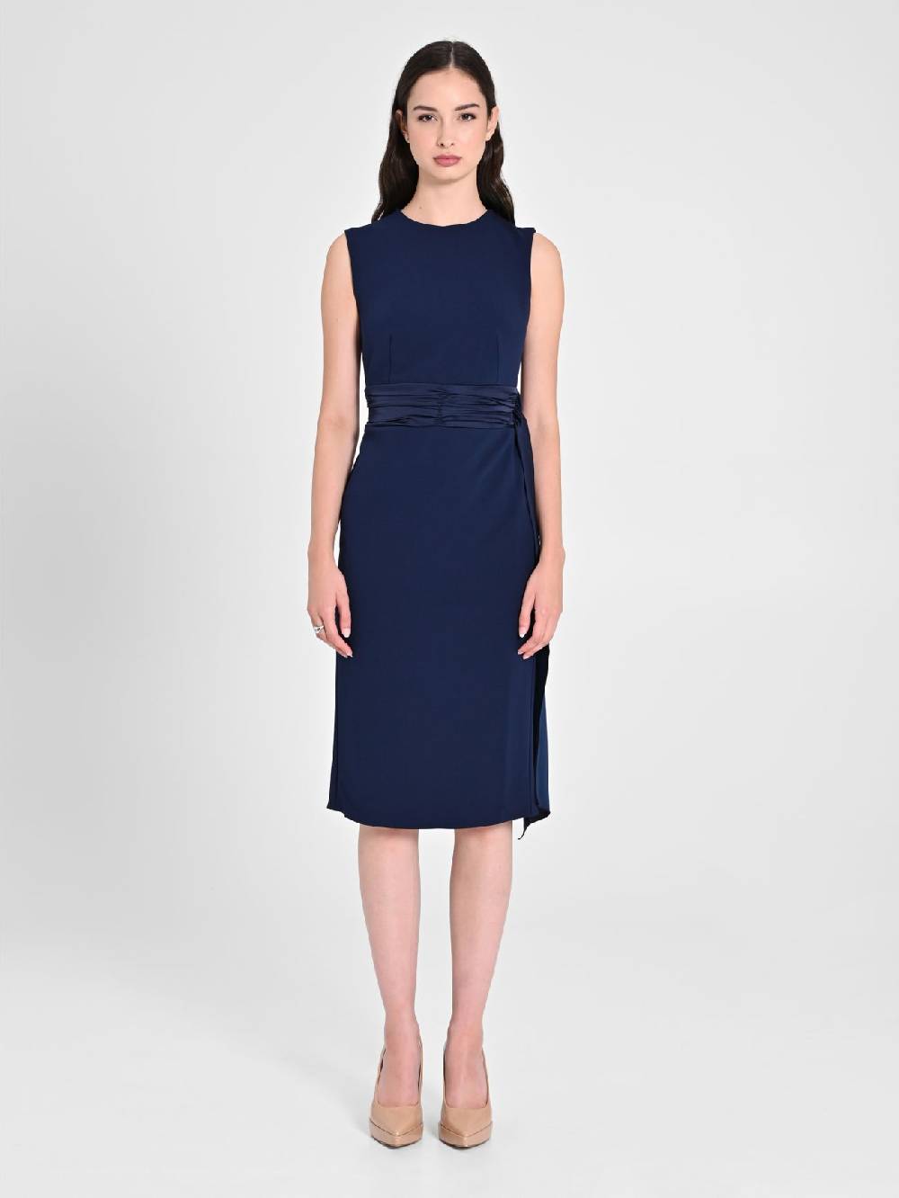 Rinascimento Tubino In Scuba Mano Crepe Blu Donna