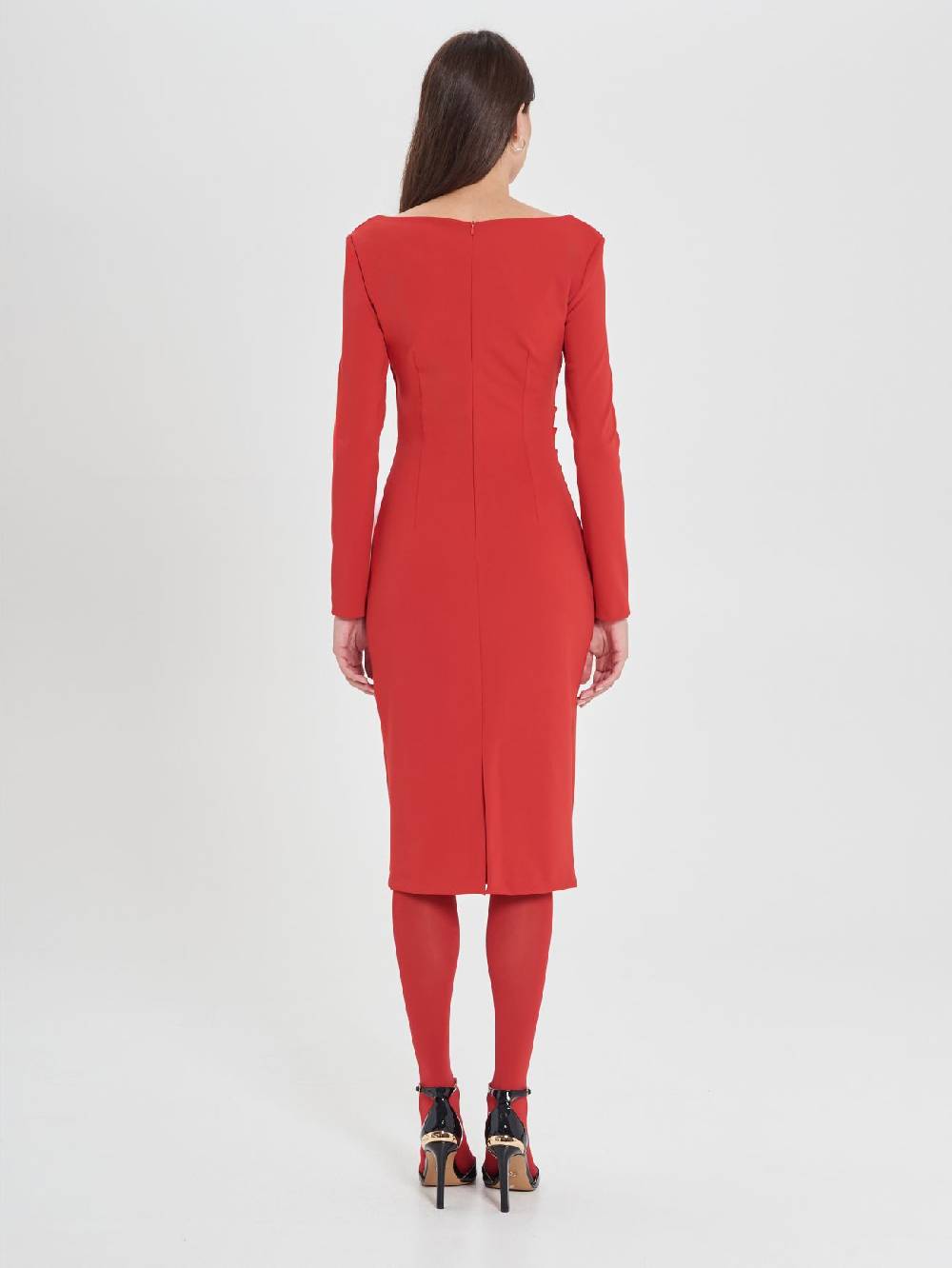 Rinascimento Tubino Rosso Con Scollo Squadrato