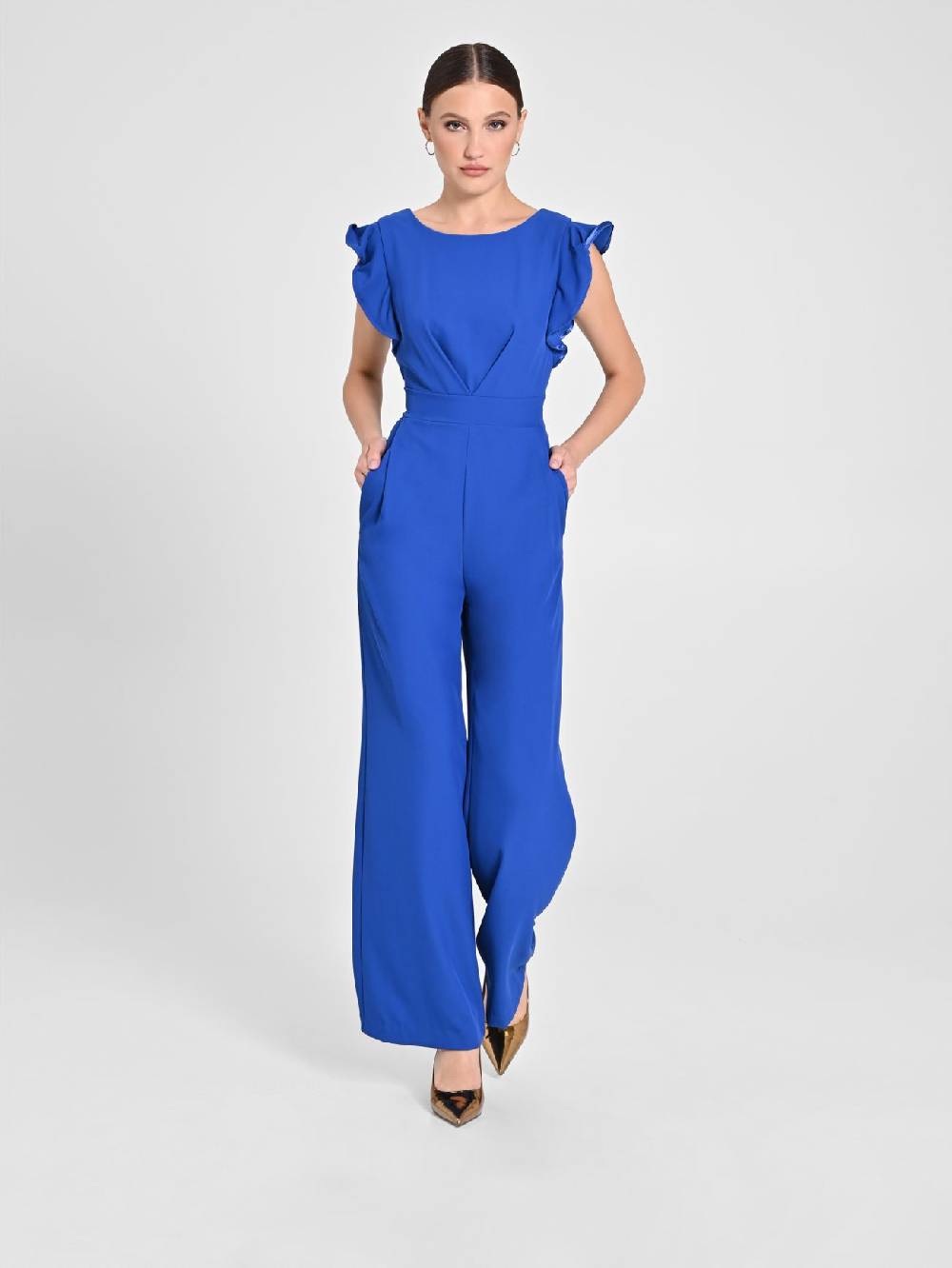 Rinascimento Tuta Blu Cina con Maniche ad Aletta