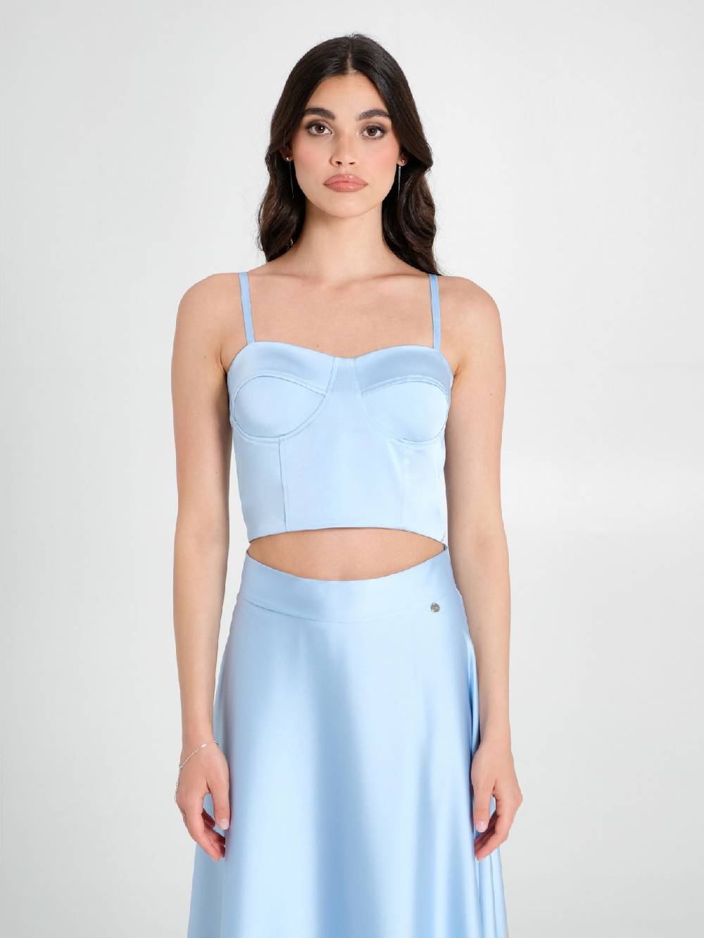 Rinascimento Top Bustier In Raso Strutturato Azzurro