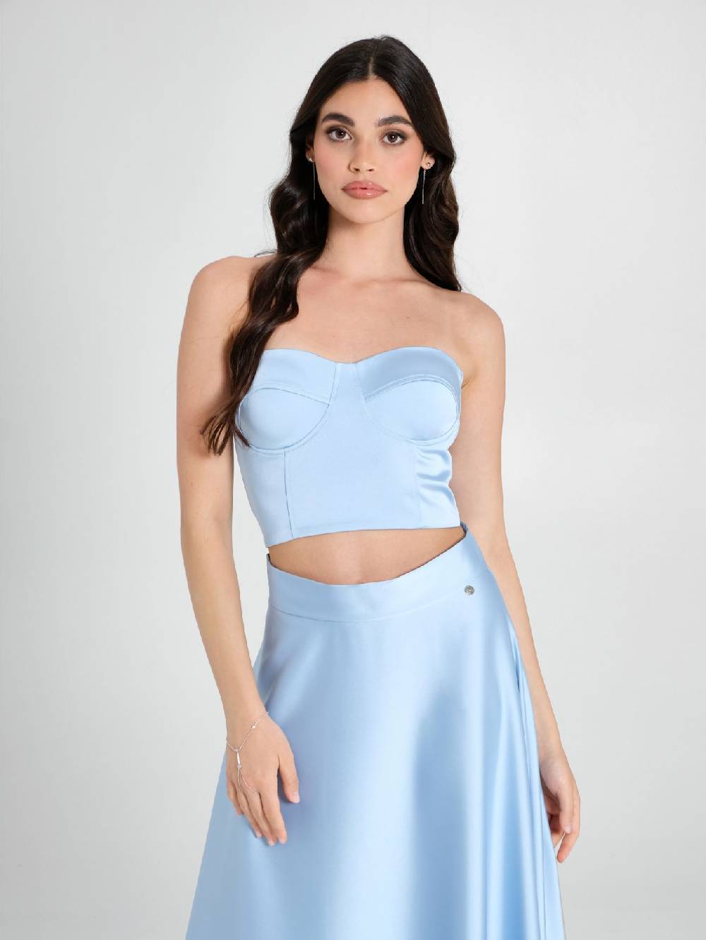Rinascimento Top Bustier in Raso Strutturato Azzurro