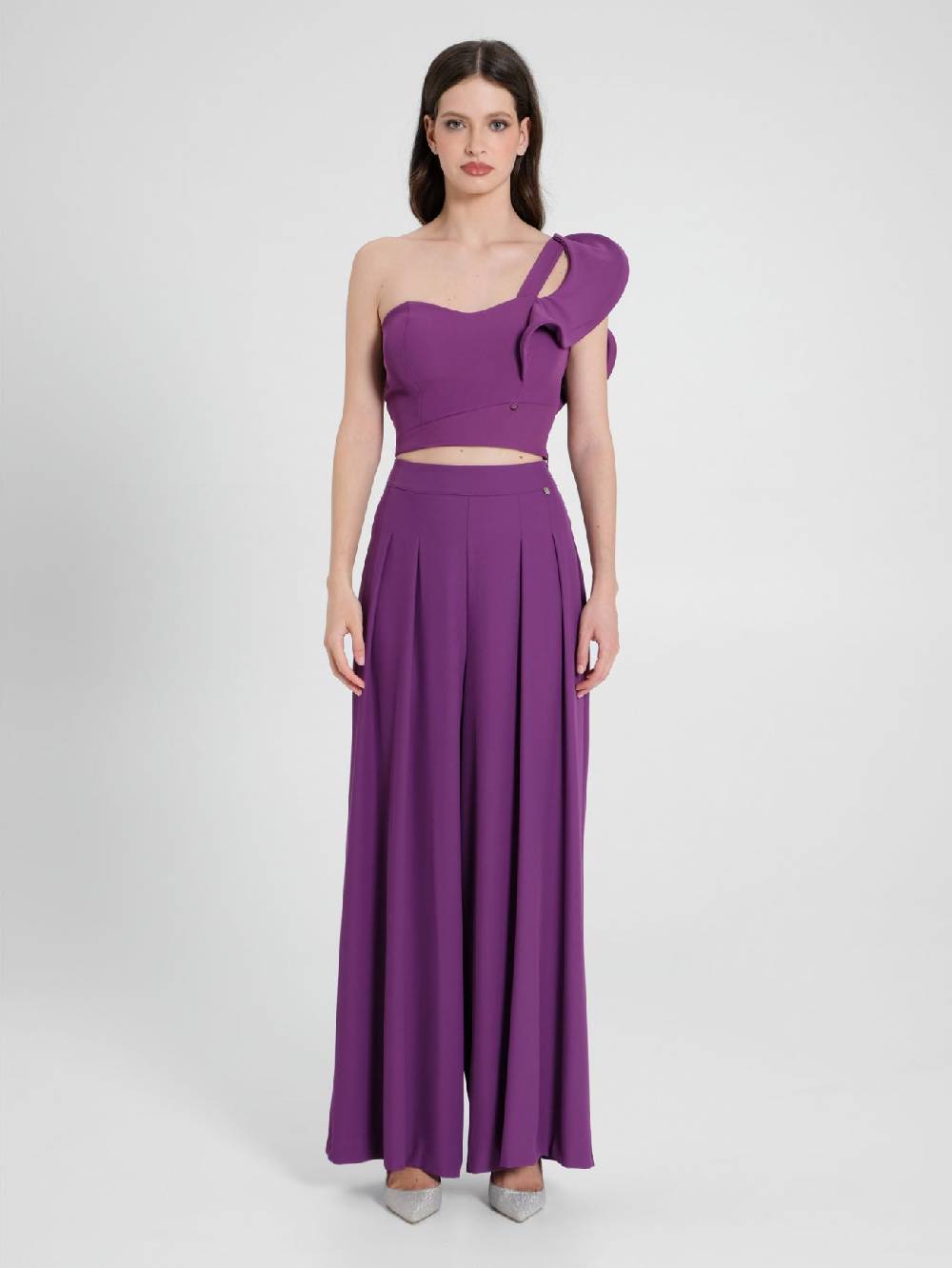 Rinascimento Top Monospalla Con Rouche Viola Melanzana